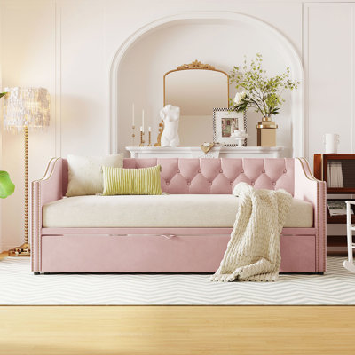Twin Size Upholstered Daybed with Pop Up Trundle, Elegant Velvet Design for Versatile Home Decor and Comfortable Sleeping