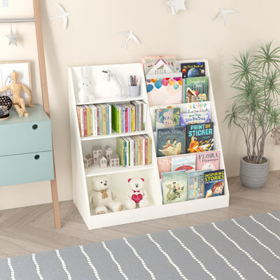 Kids Bookshelf And Toy Storage Organizer, Multifunctional 4 Tier Wooden Kids Book Shelf With Bookcase Display Stand In Kids Room Playroom Nursery For by Ebern Designs