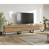 Modern TV Stand With Storage Cabinets For 110-Inch TV, Wooden Entertainment Center Media Console Table With Metal Legs For Living Room by George Oliver