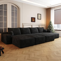 135"Large Size Modular Cloud Sofa 6 Seats Down Sofa Bed Apartment Living Room Sofa ,No Assembly Required,Black(Plush Corduroy Fabric) by Hokku Designs