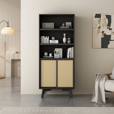 5-tier Tall Bookcase With Sliding Rattan Doors by Dakota Fields