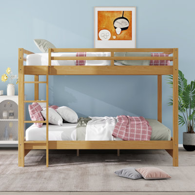 Queen Over Queen Wood Bunk Bed With Ladder, Solid Wood Platform Bed Frame For Kids Teens by Latitude Run