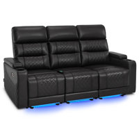 76.7" Wide 3 Seats Power Reclining Sofa, Home Theater Seating with Adjustable Headrest & Armrest Storage by Ivy Bronx