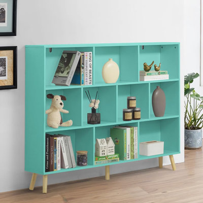 55-Inch Wide 10 Cube 3 Tier Wooden Bookshelf for Living Room, Bedroom, Office, Multiple Colors