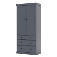 Farmhouse Kitchen Pantry, Freestanding Tall Cupboard Storage Cabinet With 3 Adjustable Shelves, 8 Door Shelves, 3 Drawers by Latitude Run