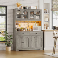 71" LED Kitchen Pantry Cabinet with Power Outlet, Large Kitchen Hutch Storage Cabinet by Ophelia & Co.
