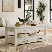 Lift Top Coffee Table With Drawers And Hidden Storage, Retro Industrial Design Living Room Table With Ergonomic Adjustable Height And Sturdy Construct by Everly Quinn