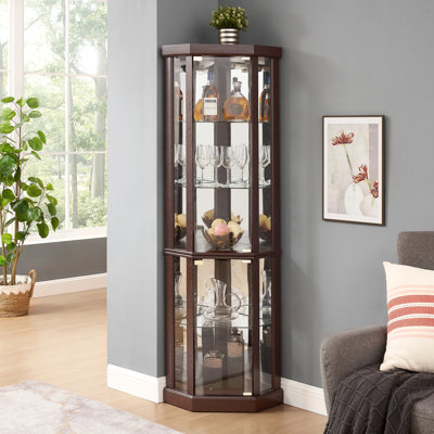 Corner Lighted Curio Cabinet Corner Glass Cabinet Lighted Curio Cabinet Corner Display Case For Living Room, Curio Cabinet, Antique Collection, Wine,B by Latitude Run