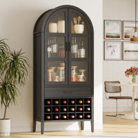 71" Tall Wine Bar Cabinet, Arched Storage Cabinets With Door, Bar Cabinet For Home Kitchen Living Dining Room