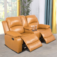 68" Wide Faux Leather Manual Reclining Home Theater Loveseat Sofa, 2-Seater Recliner Couch With Storage & Cup Holder by Ebern Designs
