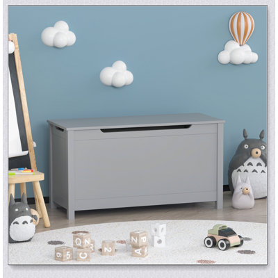 Kids Wooden Toy Box/Bench with Safety Hinged Lid for Ages 3+(Gray) by Ebern Designs