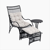 3 Pieces Wicker Outdoor Patio Furniture Set with Lounge Chair, Balcony Chairs Table Set with Cushions, Ottoman, Patio Conversation Sets for Garden ,De