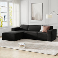 106" Wide Convertible Sectional With Ottoman In Corduroy, Mid Century Modern Cloud Couch & Sleeper Sofa by George Oliver