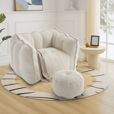 Modern style frameless bean bag sofa chair beanbag chair set bean bag couch bean bag lounger with a ottoman and chenille fabric, high resilience foam by Hokku Designs