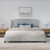 Aubreana Upholstered Classic Wing Platform Bed, Gray