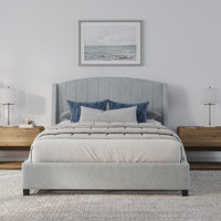Aubreana Upholstered Classic Wing Platform Bed, Gray