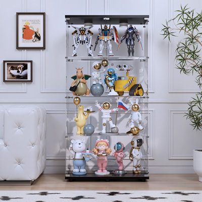 64.7" Tall Tempered Glass China Cabinet 4-Tier Curio Cabinet With Pat Lights And Door Locks