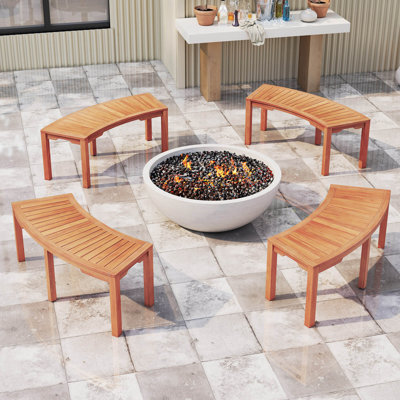 4 Pcs Outdoor Curved Bench With Slatted Seat Wrap Around Tree Bench 2-person Seating by One Allium Way