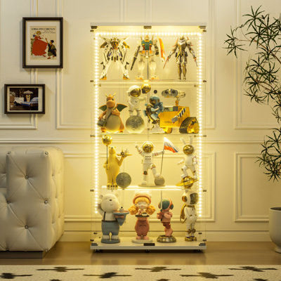 65.59" High Tempered Glass Display Cabinet 2-Door 4-Shelf Storage Cabinet With Bluetooth Led Strip And Swivel Casters by Wrought Studio