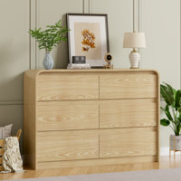 Natural 6-drawer Dresser,47.3"W Double Dresser With Rounded Edges For Bedroom,Wooden Chest Of Drawers by Ebern Designs