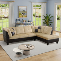 Cicely 2-Piece L Shaped Sectional Sofa & Chaise - Beige/ Dark Brown - 2 Tone by Ebern Designs
