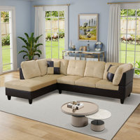 Cicely 2-Piece L Shaped Sectional Sofa & Chaise - Beige/ Dark Brown - 2 Tone by Ebern Designs