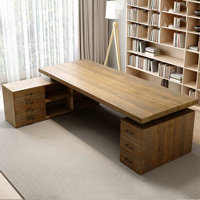 Brown L Shaped Solid Pine wood With side cabinets Executive Desk by One Allium Way