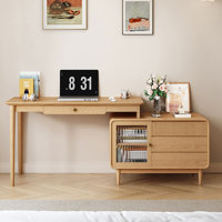 Multifunctional Solid Wood L - shaped Desk and Dresser with Chest of Drawers