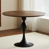Brown+Black Round Solid Wood Carbon Steel Dining table by Hokku Designs