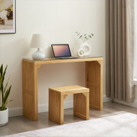 Natural Pine Dining Bench and Table Set – Versatile Indoor Wood Furniture for Entryway, Living Room, Kitchen, and Bedroom – Includes Small Tempered Gl