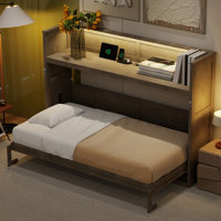Twin XL Murphy Bed with Desk, LED Light & USB Charging Station, Gray Wash by Gracie Oaks