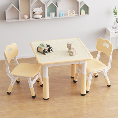 Kids Table and 2 Chairs Set, Height Adjustable Toddler Table and Chair Set for 2, Graffiti Desktop, Non-Slip Design, Children Table for Home Daycare P by Latitude Run