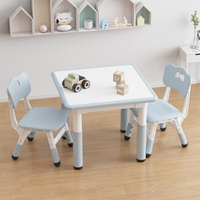 Kids Table and 2 Chairs Set, Height Adjustable Toddler Table and Chair Set for 2, Graffiti Desktop, Non-Slip Design, Children Table for Home Daycare P by Latitude Run