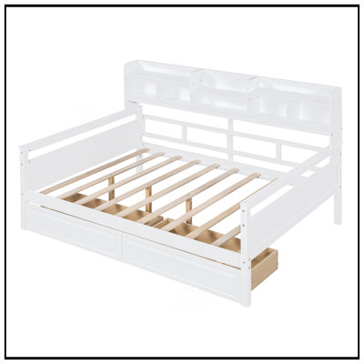 Elegant Daybed With Wood Slat Support, Bedside Shelf, And Two Drawers For Extra Storage by One Allium Way