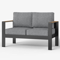 50" Wide Aluminum Outdoor Loveseat With Wood Plastic Armrest by Ebern Designs