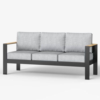 73" Wide Aluminum Outdoor Sofa With Wood Plastic Armrest by Ebern Designs