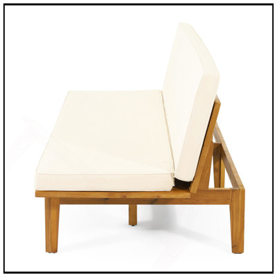 Acacia Wood Convertible Daybed With Slat Paneling And Water-Resistant Cushions For Outdoor Use by Red Barrel Studio