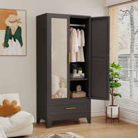 70.87"Tall Modern Metal Armoire Wardrobe Bedroom Clothing Storage With Mirror and One Drawer by Winston Porter