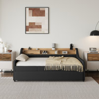 Daybed With Trundle, USB Charging Ports, Strip Lights And Storage Shelves by Ivy Bronx