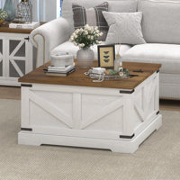 Farmhouse Coffee Table with Hidden Storage Compartment,Square Coffee Table for Living Room, Wood Center Table with Hinged Lifting Tabletop for Home by Winston Porter