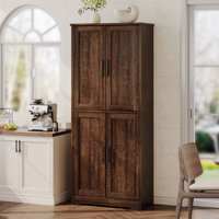 Pantry Cabinet,70" Tall Kitchen Pantry Cabinet with 4 Doors and 3 Adjustable Shelves, Freestanding Cupboard, Modern Storage Cabinet for Bathroom, Dini by Winston Porter