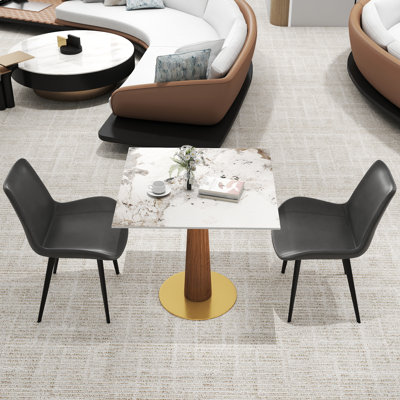 3-Piece Modern Square Sintered Stone Conference Table Set With 2 Leather Chairs by Mercer41
