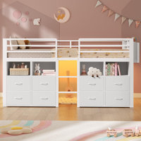 Twin Loft Bed With 8 Storage Drawers And Open Storage Shelves, Low Loft Bed Twin Size With Led Lights,stairs,metal Bed With Safety Guardrail,space Sav by Isabelle & Max