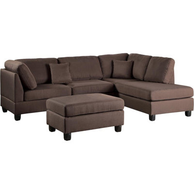 3Pcs Sectional Living Room Furniture Reversible Chaise Sofa And Ottoman Like Fabric Cushion Couch by Latitude Run