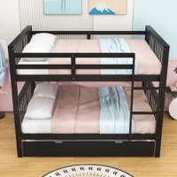 Full Over Full Bunk Bed With Twin Trundle, Ladder & Guardrails, Splitable Into 2 Beds by Harriet Bee