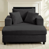 Oversized Ergonomic Chaise Lounge Chair With 7" Thick Cushion & Hidden Storage - 380lbs Weight Capacity, Corduroy Fabric, Removable Pillows For Living by Mercer41