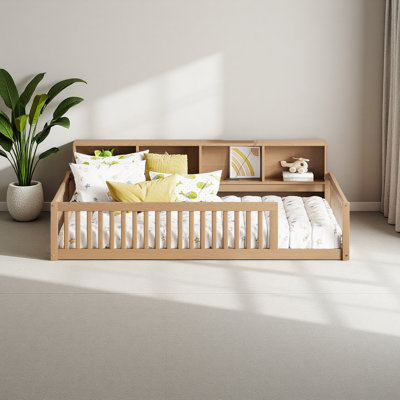 Wood Twin XL Size Floor Bed With Storage Cabinets And USB Ports by Winston Porter