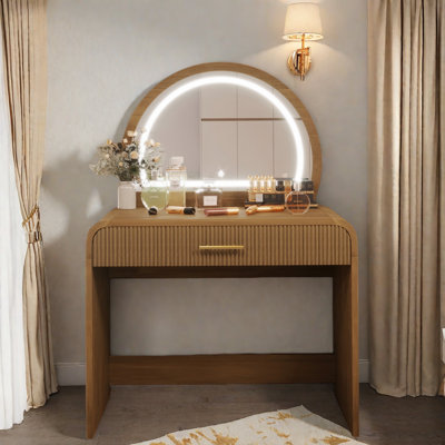 Makeup Vanity Table With Touch Screen Lighted Mirror And Drawer by Corrigan Studio