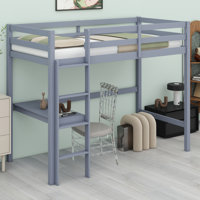 High Wood Loft Bed, With Safety Guardrail, Built-In Desk, Ladder by Latitude Run