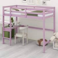 High Wood Loft Bed, With Safety Guardrail, Built-In Desk, Ladder by Latitude Run